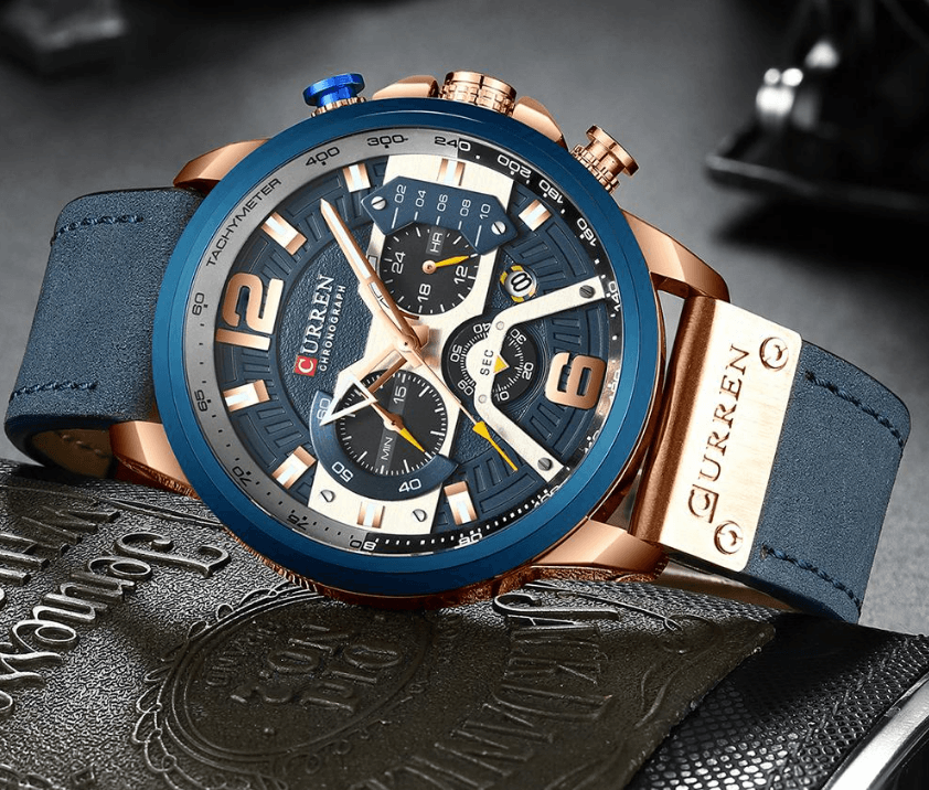 Men's Sports Waterproof Watch With Leather Belts, Chronometers And Large Numbers Details Luxury Watches Unique Design Excellent Gift Stevvex