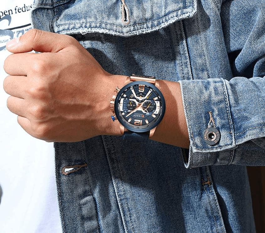Men's Sports Waterproof Watch With Leather Belts, Chronometers And Large Numbers Details Luxury Watches Unique Design Excellent Gift Stevvex