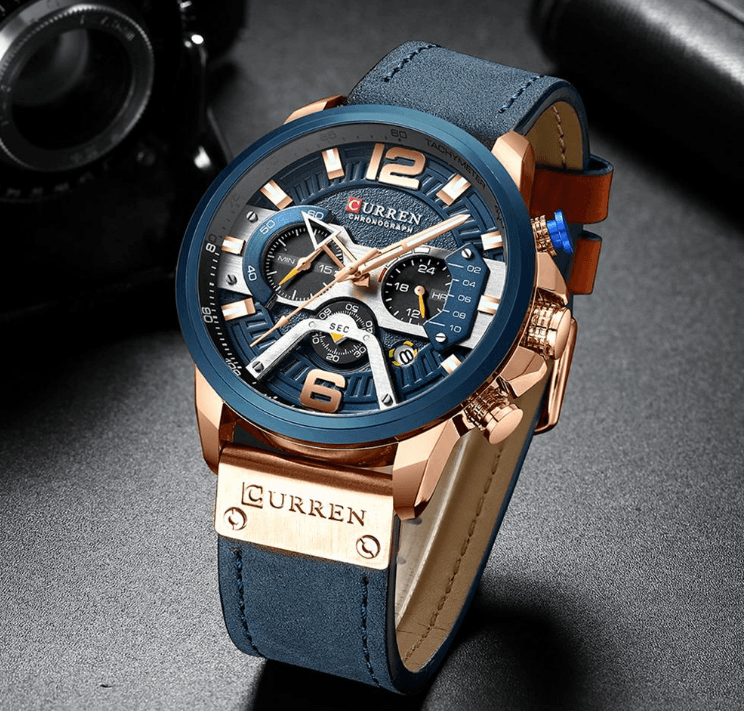 Men's Sports Waterproof Watch With Leather Belts, Chronometers And Large Numbers Details Luxury Watches Unique Design Excellent Gift Stevvex
