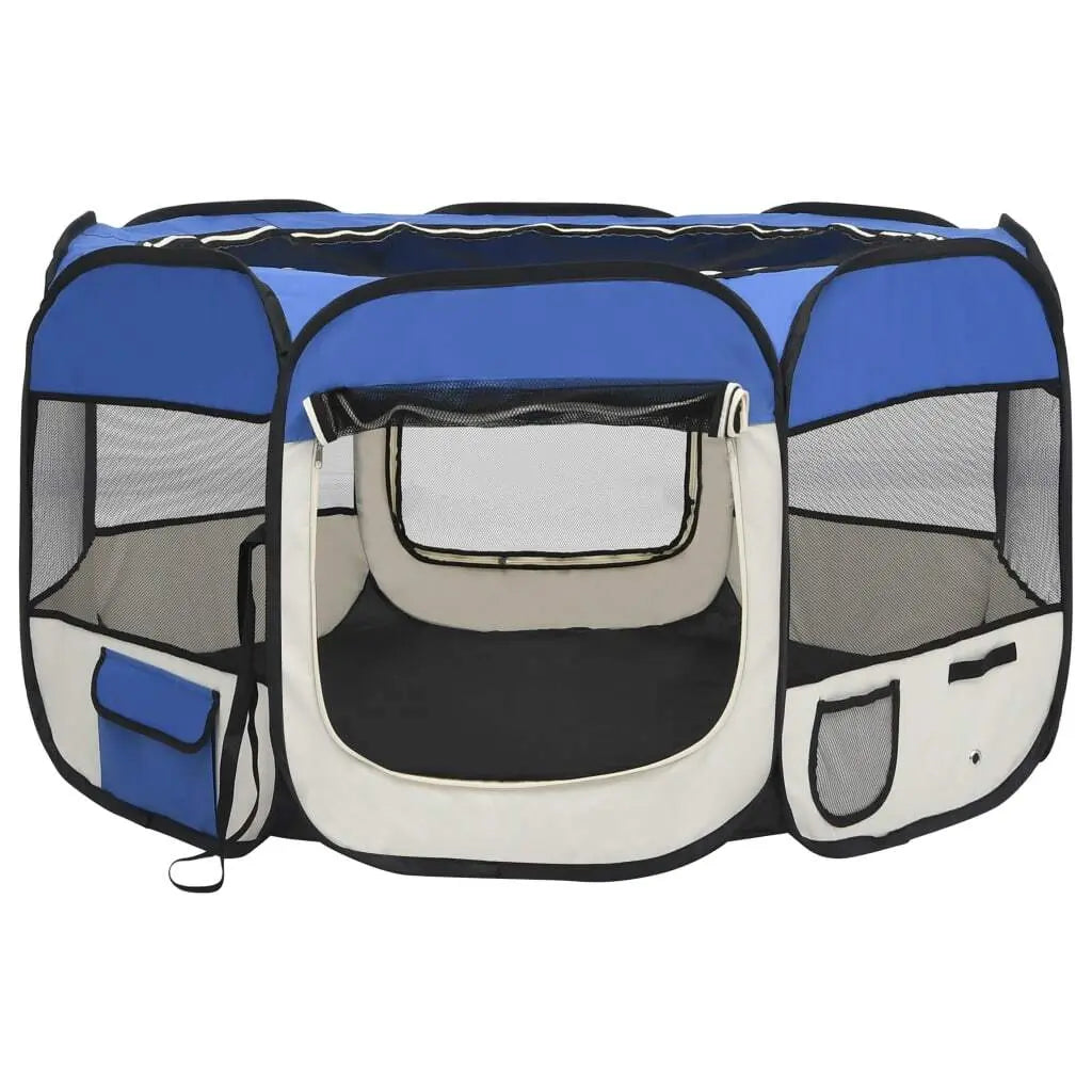 Foldable Dog Playpen with Carrying Bag Blue 43.3"x43.3"x22.8 UNIQUE ITEMS PLUS2