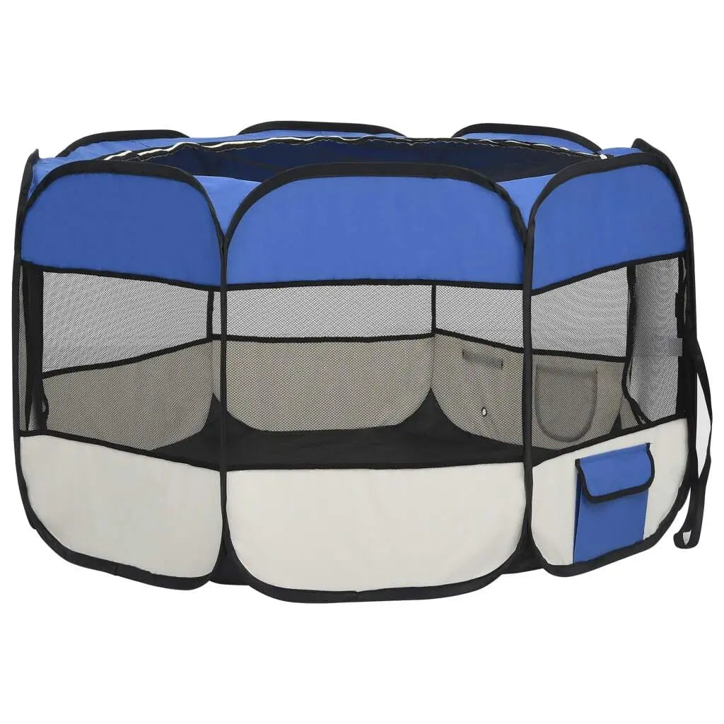 Foldable Dog Playpen with Carrying Bag Blue 43.3"x43.3"x22.8 UNIQUE ITEMS PLUS2