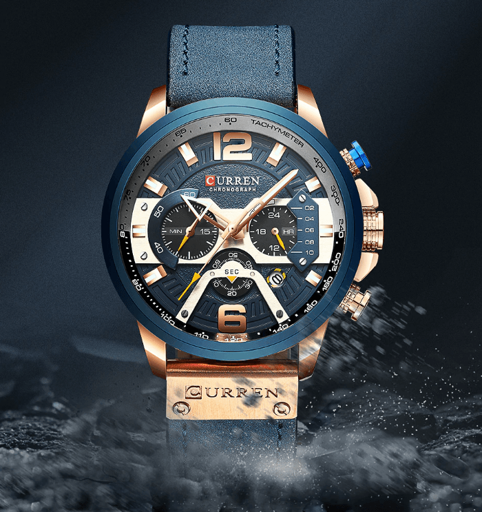 Men's Sports Waterproof Watch With Leather Belts, Chronometers And Large Numbers Details Luxury Watches Unique Design Excellent Gift Stevvex