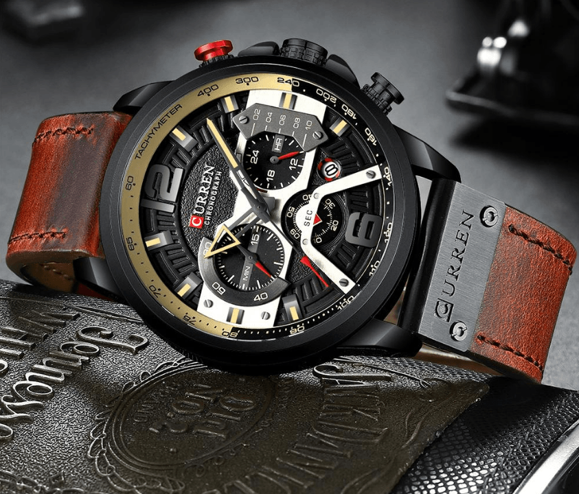 Men's Sports Waterproof Watch With Leather Belts, Chronometers And Large Numbers Details Luxury Watches Unique Design Excellent Gift Stevvex