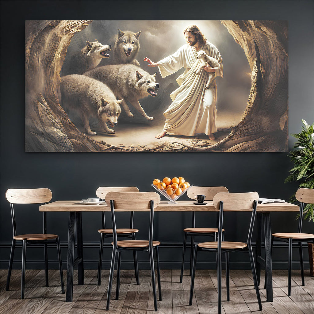 Jesus Protects The Lamb From Wolves Faith Wall Art III - UNIQUE ITEMS PLUS2