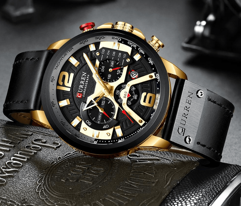 Men's Sports Waterproof Watch With Leather Belts, Chronometers And Large Numbers Details Luxury Watches Unique Design Excellent Gift Stevvex