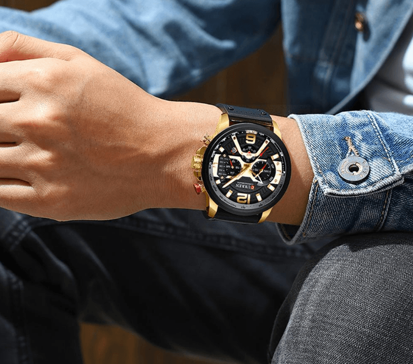 Men's Sports Waterproof Watch With Leather Belts, Chronometers And Large Numbers Details Luxury Watches Unique Design Excellent Gift Stevvex
