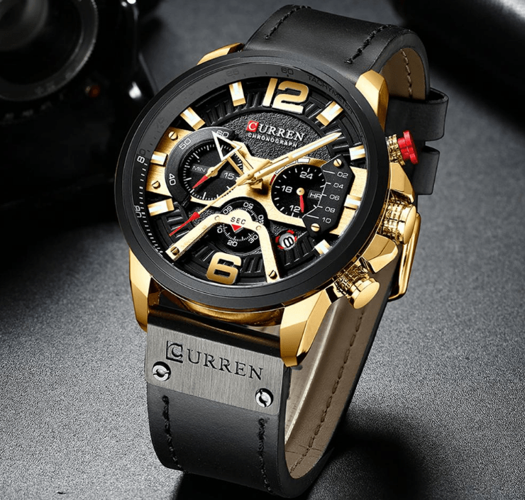 Men's Sports Waterproof Watch With Leather Belts, Chronometers And Large Numbers Details Luxury Watches Unique Design Excellent Gift Stevvex
