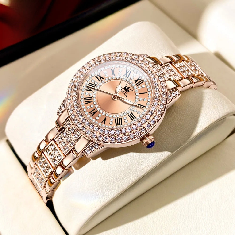 Women's Rose Gold Crystal Roman Numeral Watch Elegant BandsCo Straps