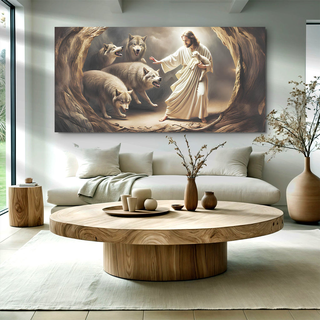 Jesus Protects The Lamb From Wolves Faith Wall Art III - UNIQUE ITEMS PLUS2