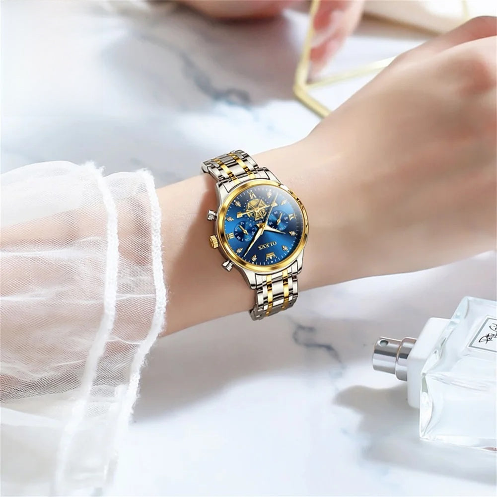 Women's Gold Stainless Steel Multifunction Quartz Watch BandsCo Straps