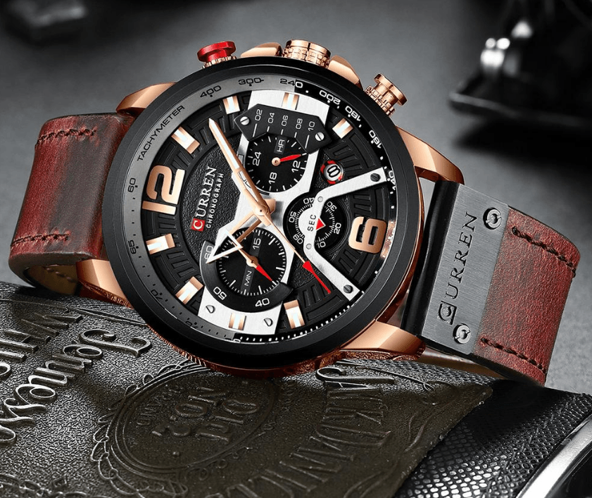 Men's Sports Waterproof Watch With Leather Belts, Chronometers And Large Numbers Details Luxury Watches Unique Design Excellent Gift Stevvex