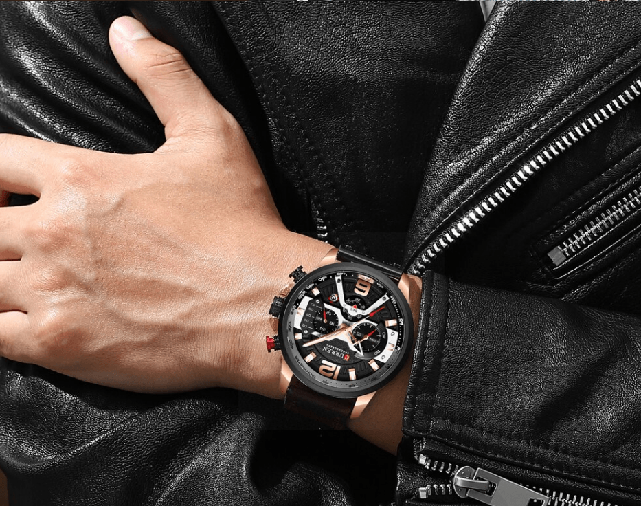 Men's Sports Waterproof Watch With Leather Belts, Chronometers And Large Numbers Details Luxury Watches Unique Design Excellent Gift Stevvex