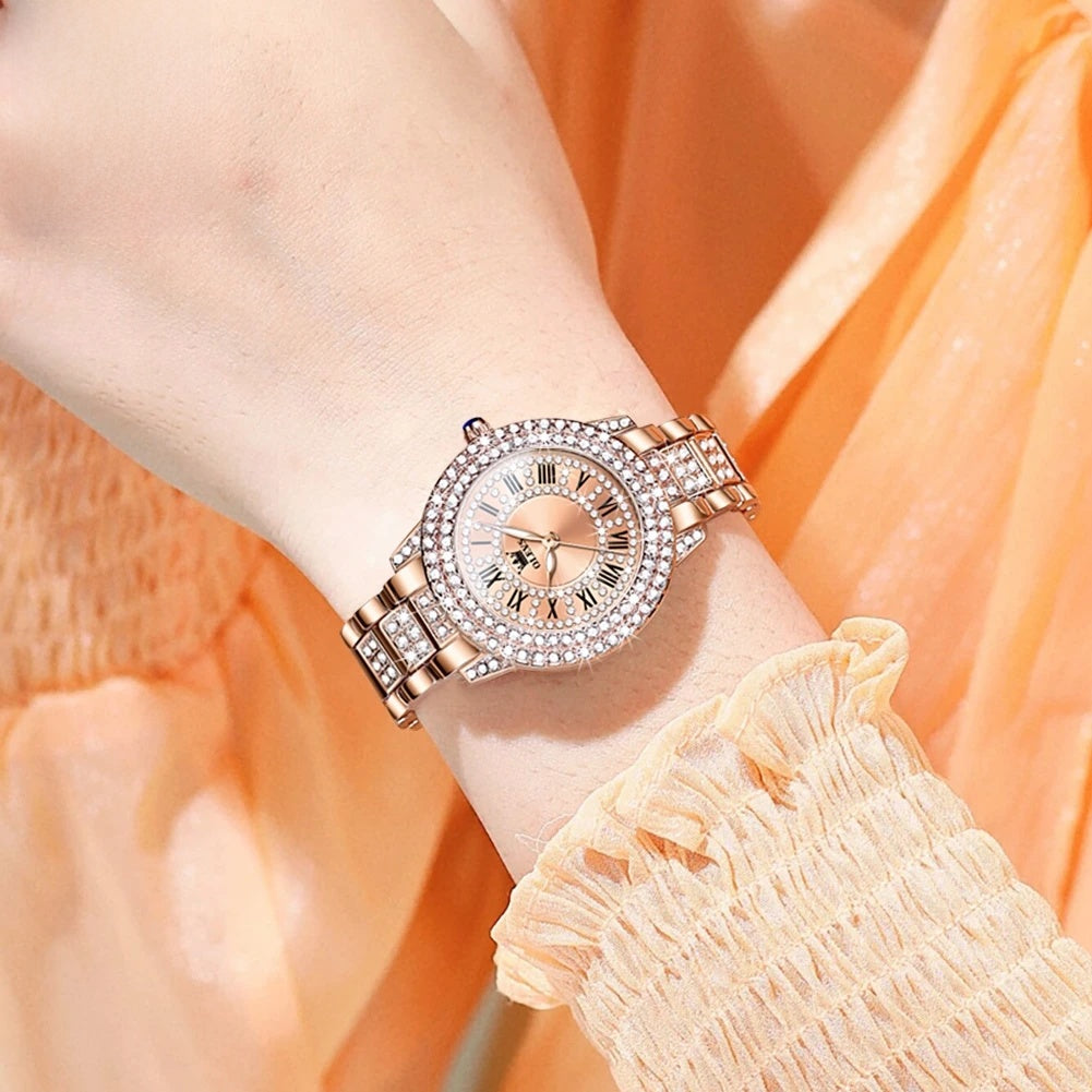 Women's Rose Gold Crystal Roman Numeral Watch Elegant BandsCo Straps