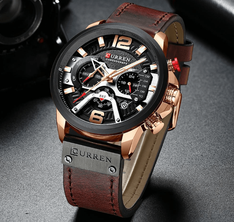Men's Sports Waterproof Watch With Leather Belts, Chronometers And Large Numbers Details Luxury Watches Unique Design Excellent Gift Stevvex