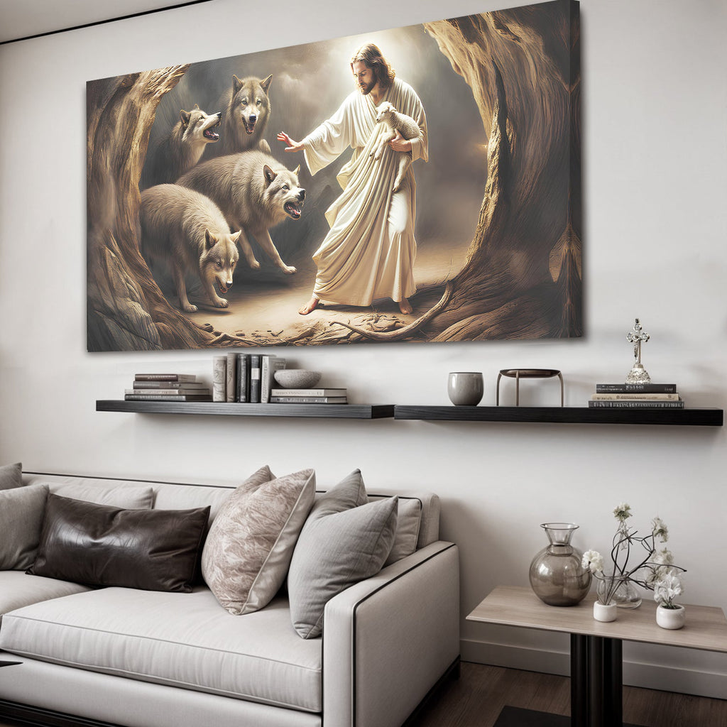 Jesus Protects The Lamb From Wolves Faith Wall Art III - UNIQUE ITEMS PLUS2
