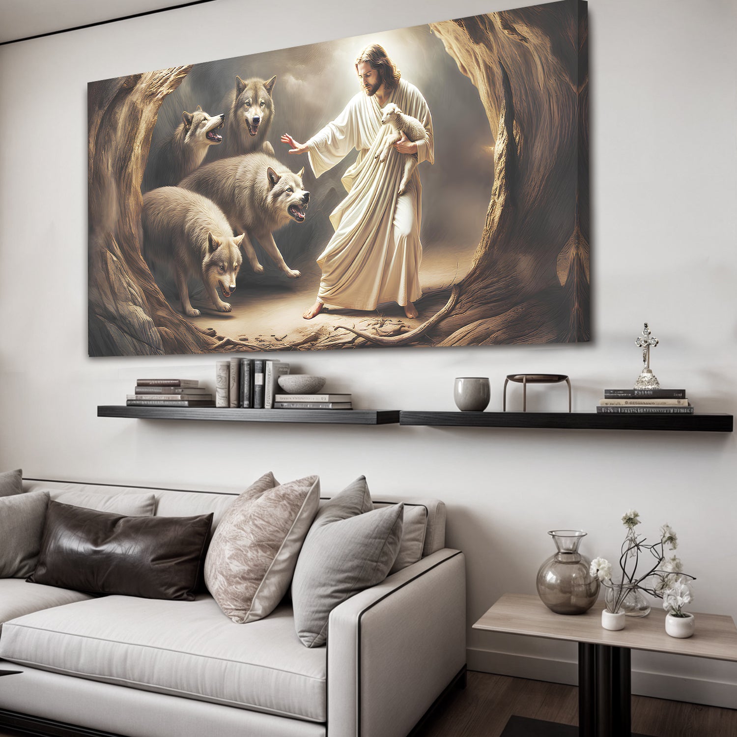 Jesus Protects The Lamb From Wolves Faith Wall Art III - UNIQUE ITEMS PLUS2