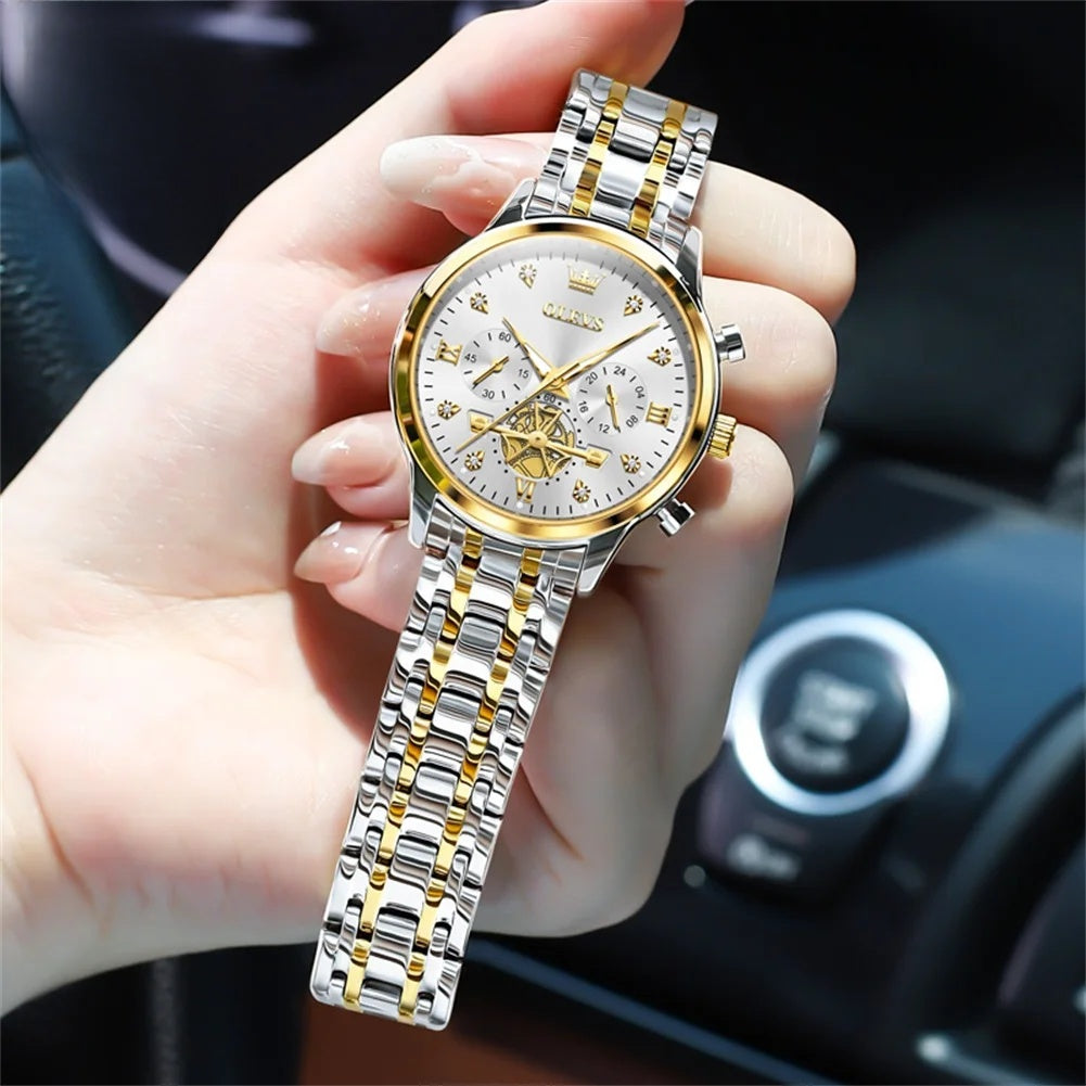 Women's Gold Stainless Steel Multifunction Quartz Watch BandsCo Straps