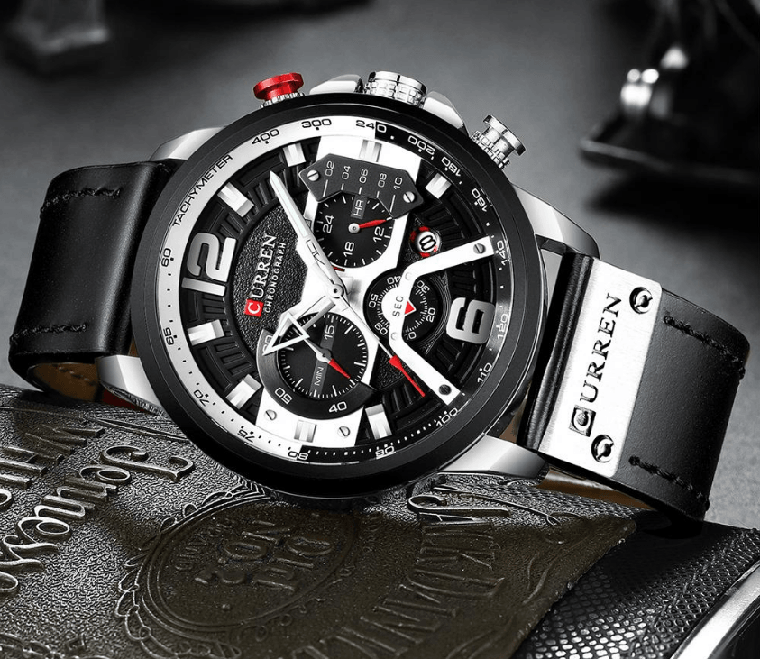 Men's Sports Waterproof Watch With Leather Belts, Chronometers And Large Numbers Details Luxury Watches Unique Design Excellent Gift Stevvex