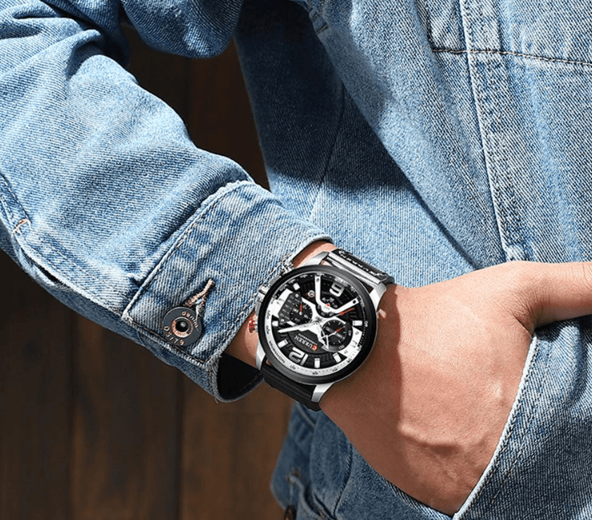 Men's Sports Waterproof Watch With Leather Belts, Chronometers And Large Numbers Details Luxury Watches Unique Design Excellent Gift Stevvex