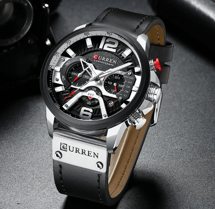 Men's Sports Waterproof Watch With Leather Belts, Chronometers And Large Numbers Details Luxury Watches Unique Design Excellent Gift Stevvex