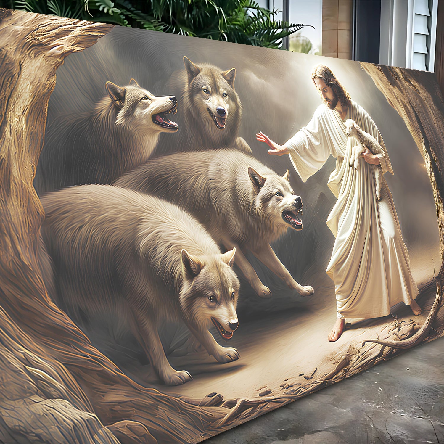 Jesus Protects The Lamb From Wolves Faith Wall Art III - UNIQUE ITEMS PLUS2