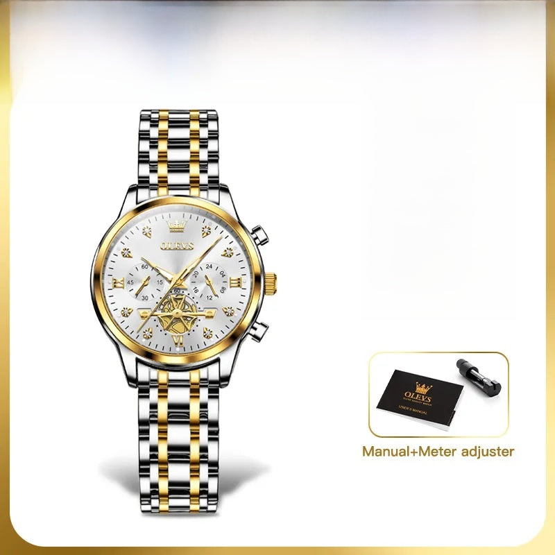 Women's Gold Stainless Steel Multifunction Quartz Watch BandsCo Straps
