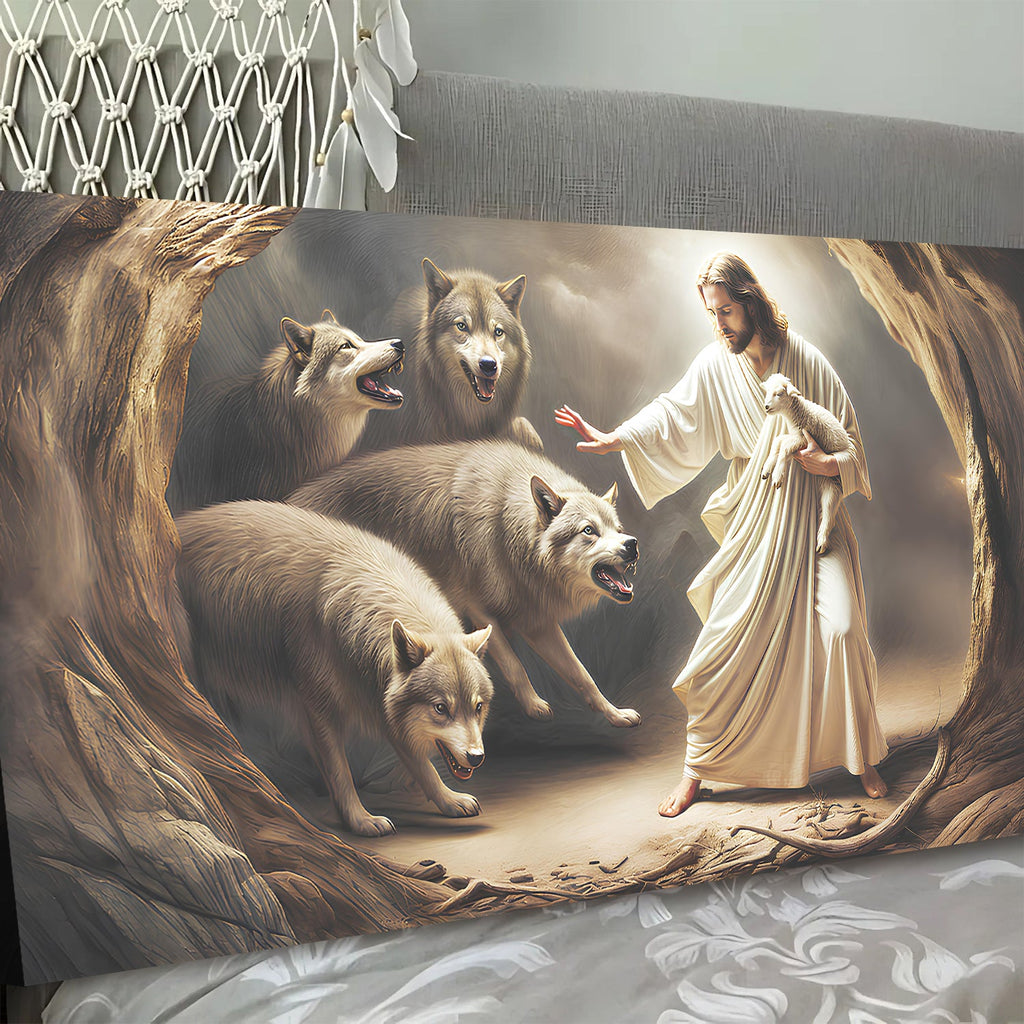Jesus Protects The Lamb From Wolves Faith Wall Art III - UNIQUE ITEMS PLUS2