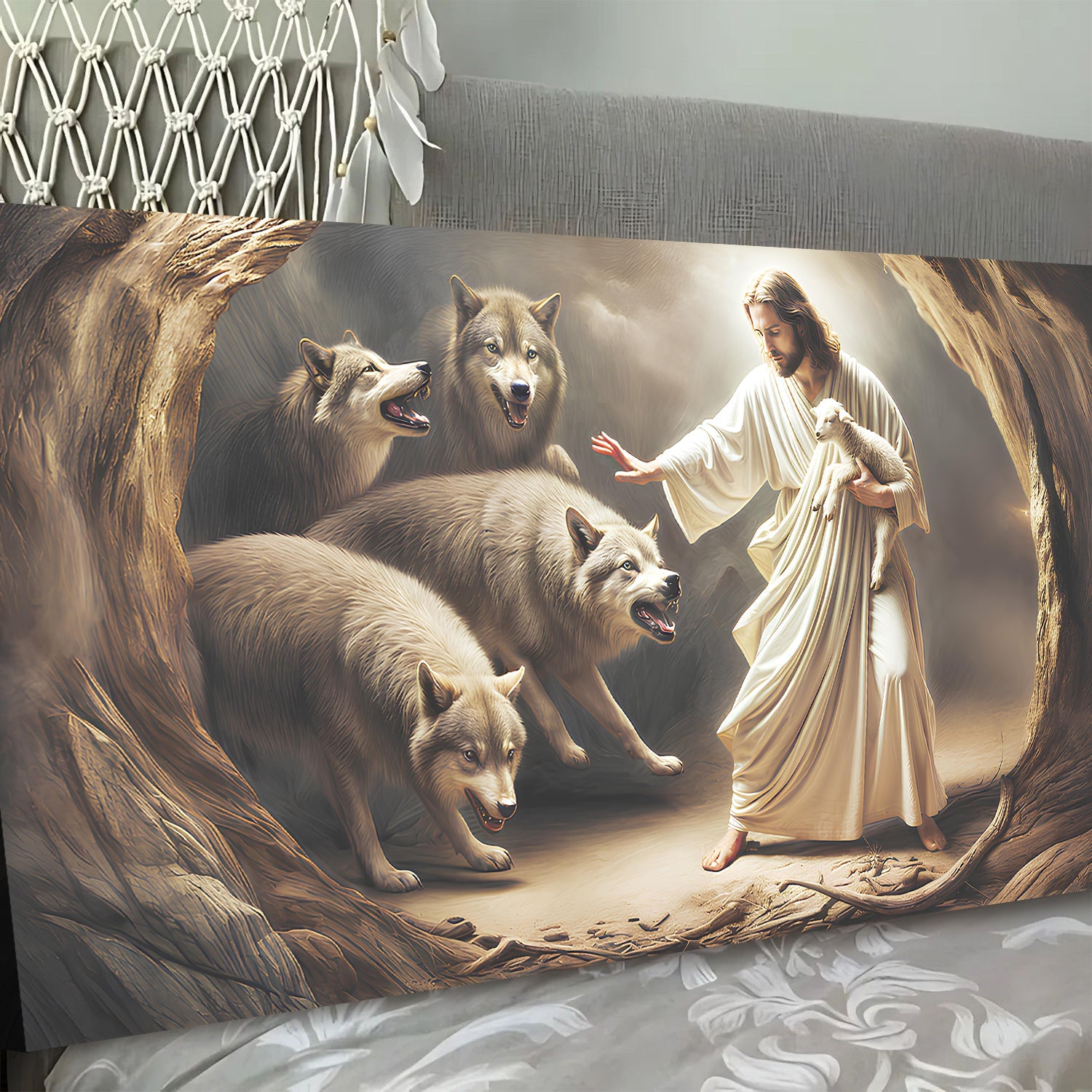 Jesus Protects The Lamb From Wolves Faith Wall Art III - UNIQUE ITEMS PLUS2