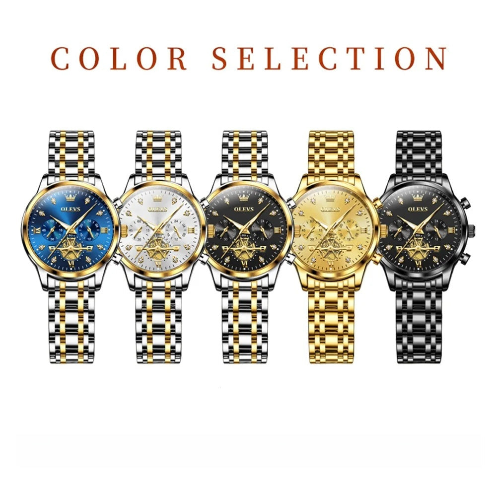 Women's Gold Stainless Steel Multifunction Quartz Watch BandsCo Straps