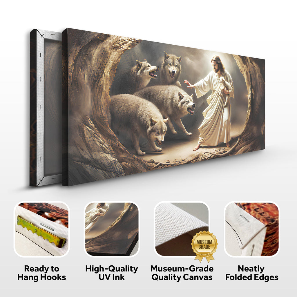 Jesus Protects The Lamb From Wolves Faith Wall Art III - UNIQUE ITEMS PLUS2