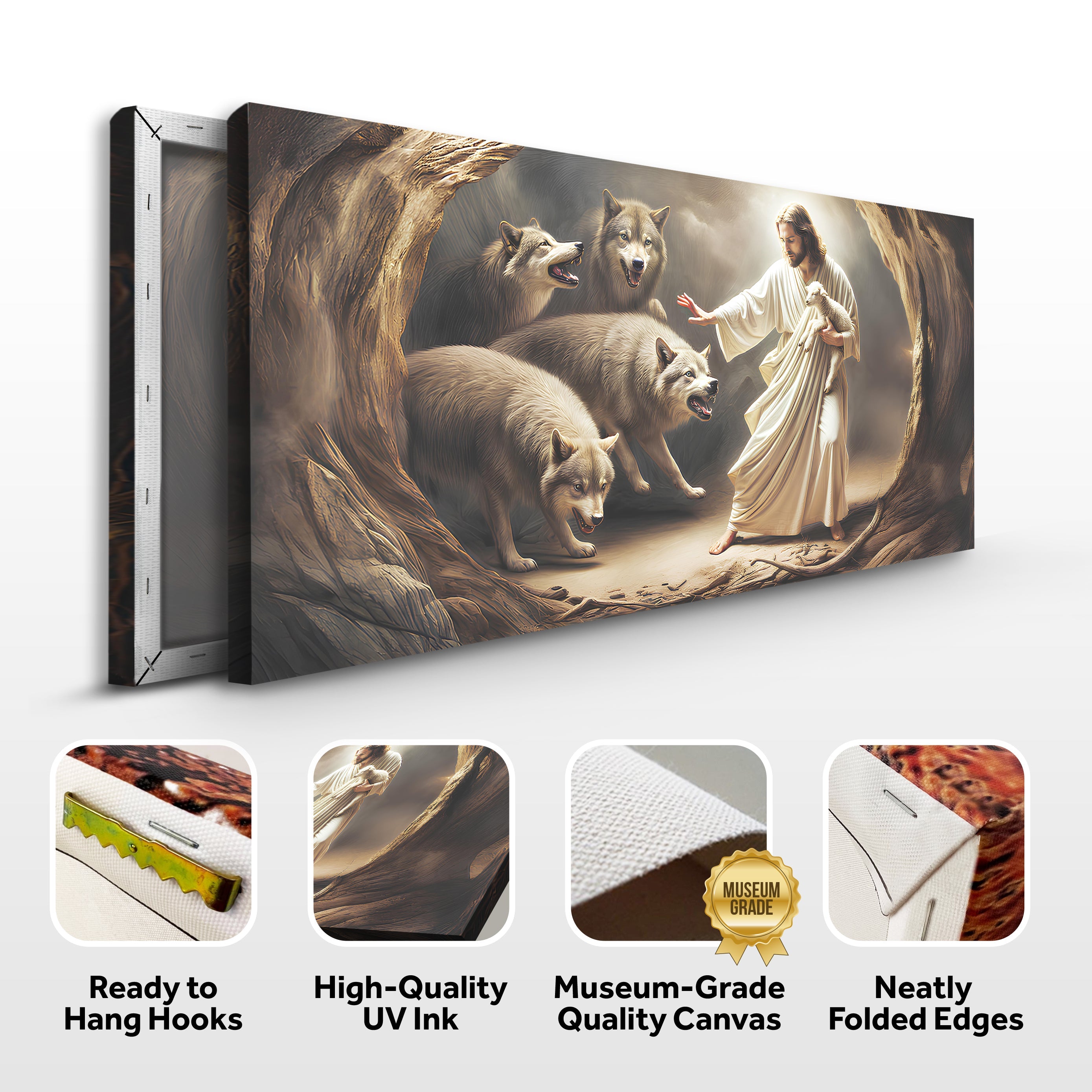 Jesus Protects The Lamb From Wolves Faith Wall Art III - UNIQUE ITEMS PLUS2