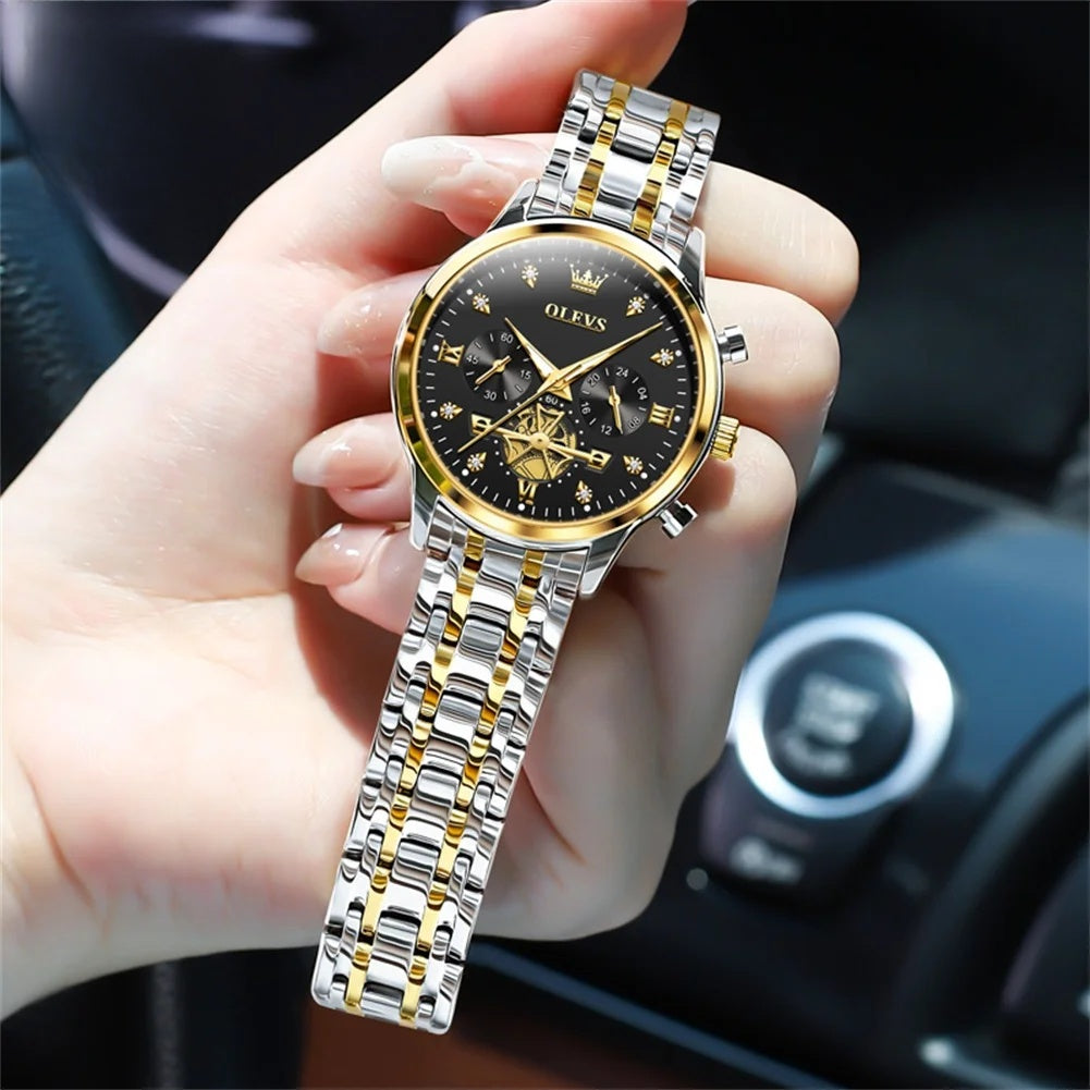 Women's Gold Stainless Steel Multifunction Quartz Watch BandsCo Straps