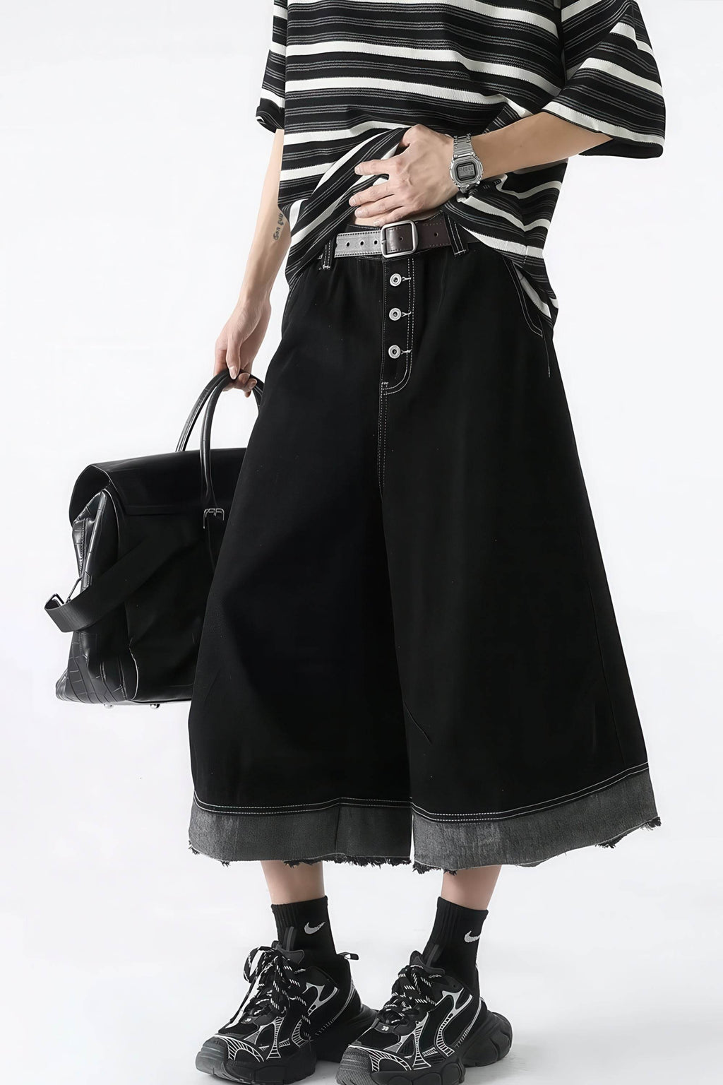 Button-Fly Cropped Jeans - Streetwear Washed Wide Leg Pants - UNIQUE ITEMS PLUS2