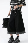 Button-Fly Cropped Jeans - Streetwear Washed Wide Leg Pants - UNIQUE ITEMS PLUS2