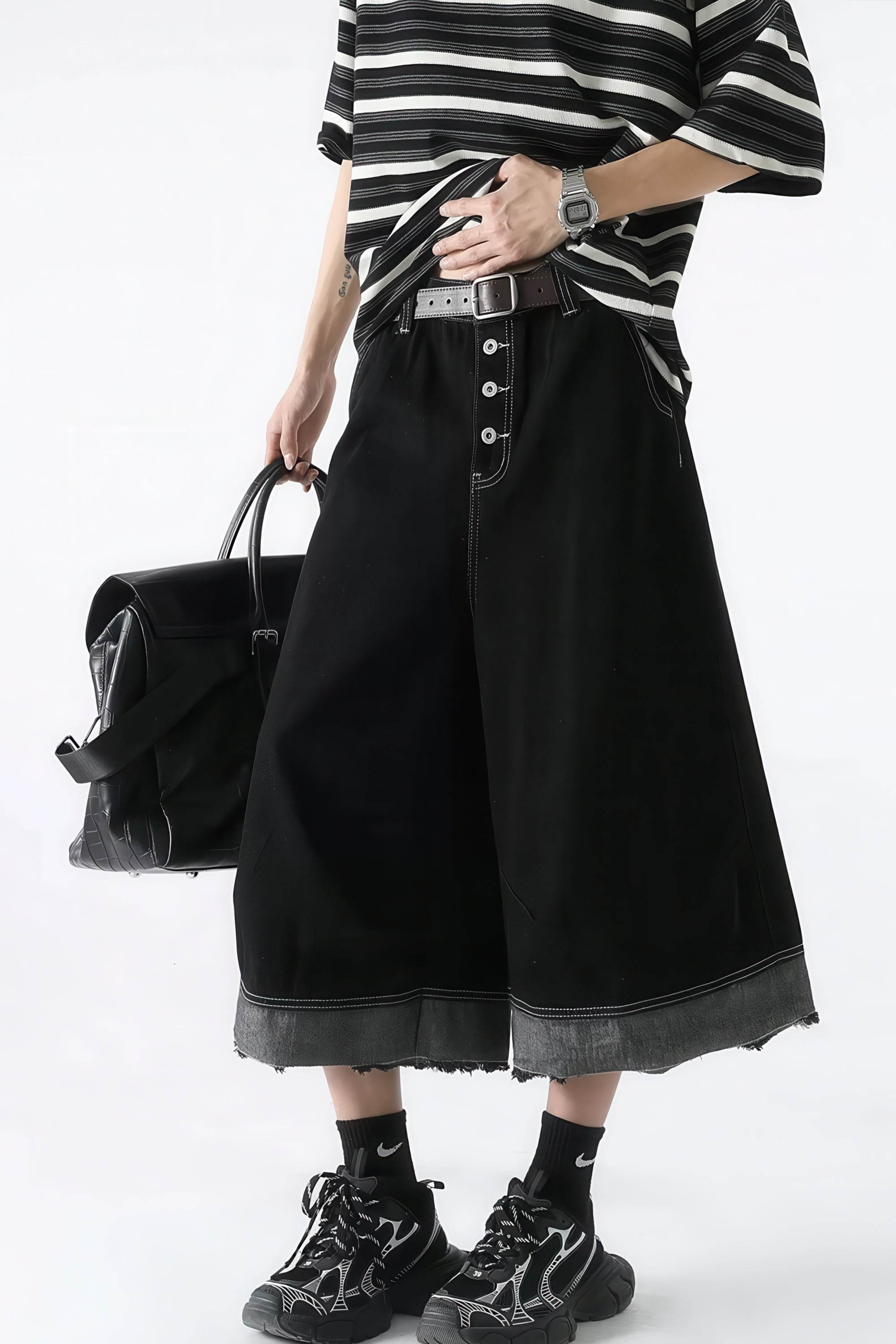 Button-Fly Cropped Jeans - Streetwear Washed Wide Leg Pants - UNIQUE ITEMS PLUS2