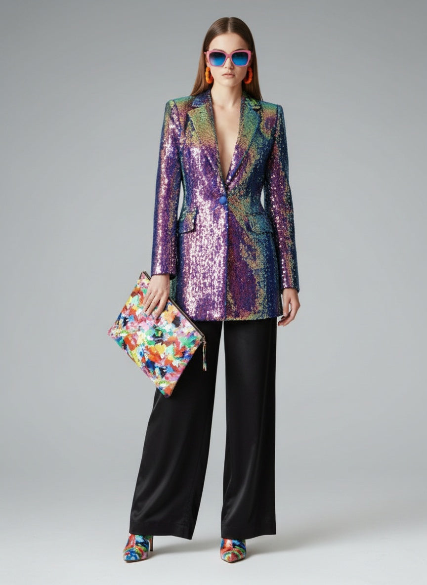 Full body view of the model wearing Sculptural Kimono Puffer Jacket NOHO BYMANYC ® New York