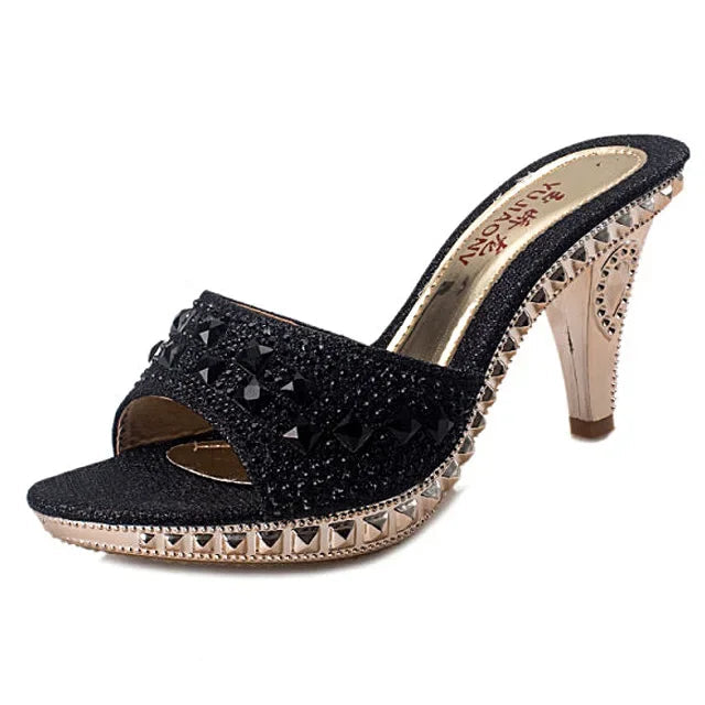 Summer Women Sandals Rhinestone Women Shoes Sexy High Heels Shoe Ladies Sandalias Gold Silver Women Slippers Heeled Sandals Sexy MIAOGUAN Store