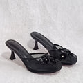 Summer mesh flower beads women slides sexy thin heel sandals