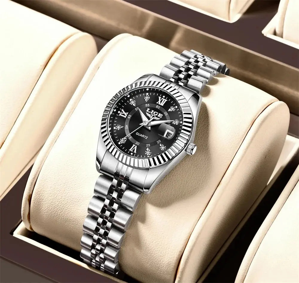 Women's Two Tone Stainless Steel Date Watch Elegant Quartz BandsCo Straps