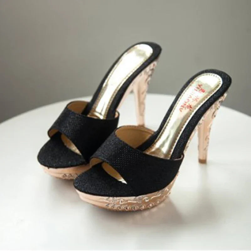 Summer Women Sandals Rhinestone Women Shoes Sexy High Heels Shoe Ladies Sandalias Gold Silver Women Slippers Heeled Sandals Sexy MIAOGUAN Store
