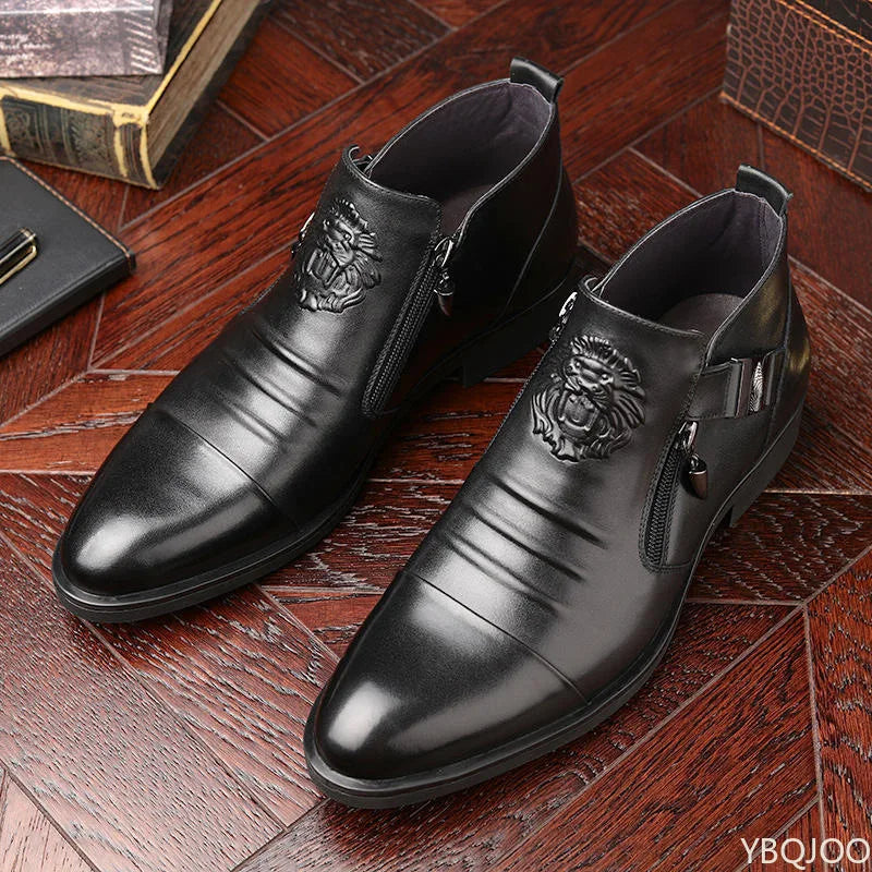 Winter Men's Elegant Boots Ankle non slip Leather Shoes British Zip Black Knight boots Pointed Punk Platform male Booties Botas Shop1104108994 Store