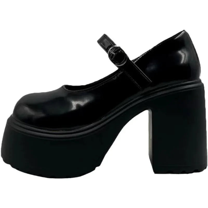 High Heels Mary Janes Shoes Autumn 2024 Patent Leather Heeled Shoes Woman Chunky Platform Ankle Strap Pumps for Women