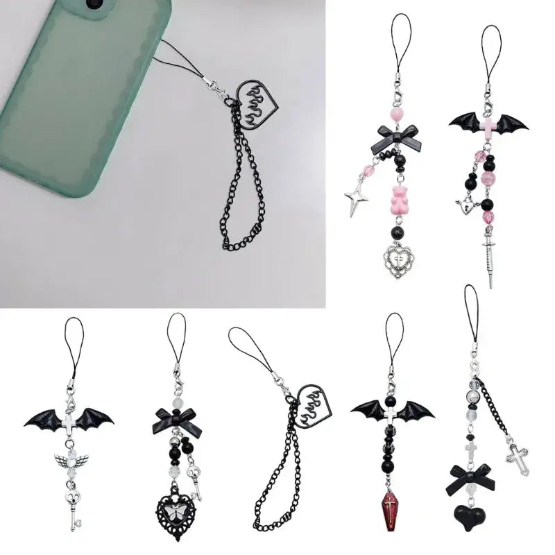 Color: #30 - Goth Y2K Phone Charm Pendant Kawaii-Key Chain For Bag Cute Accessory Women Guitar Strap Lanyard Beaded Keychain Pendant JAVRICK