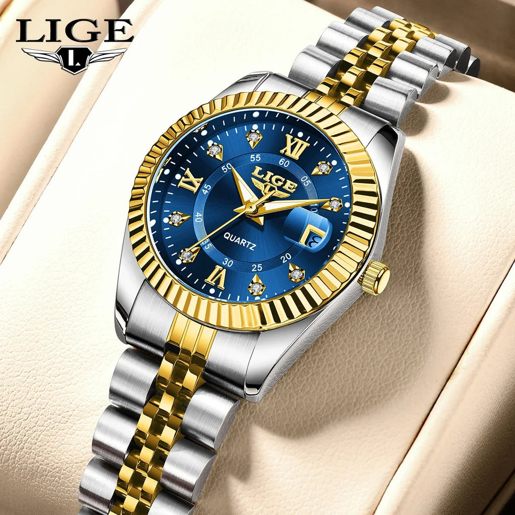 Women's Two Tone Stainless Steel Date Watch Elegant Quartz BandsCo Straps