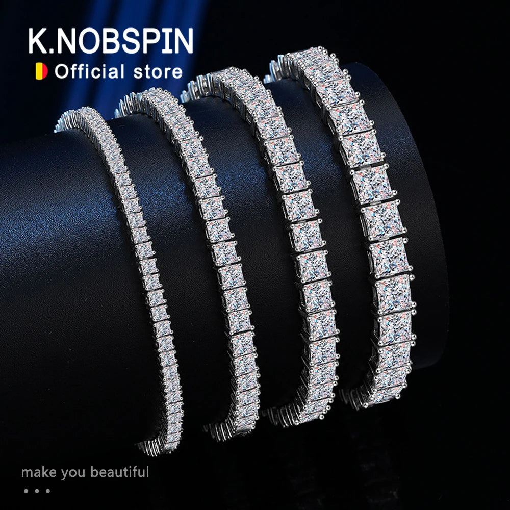 KNOBSPIN Princess Cut Moissanite Bracelets for Women s925 Sterling Silver Plated 18k White Gold GRA Certified Wedding Bracelet
