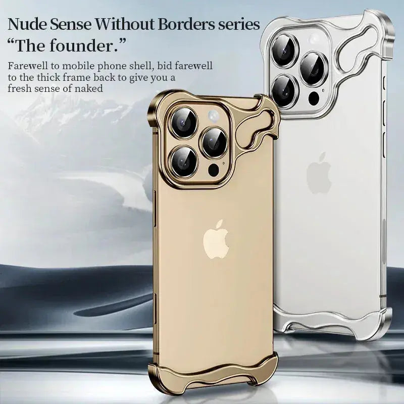 Color: Beige, Material: PU - Aluminum Metal Rimless Phone Case for iPhone 16 15 14 Plus 13 12 Pro Max Lens Protective Film Hollow Logo Cooling Accessory Case SAMULING