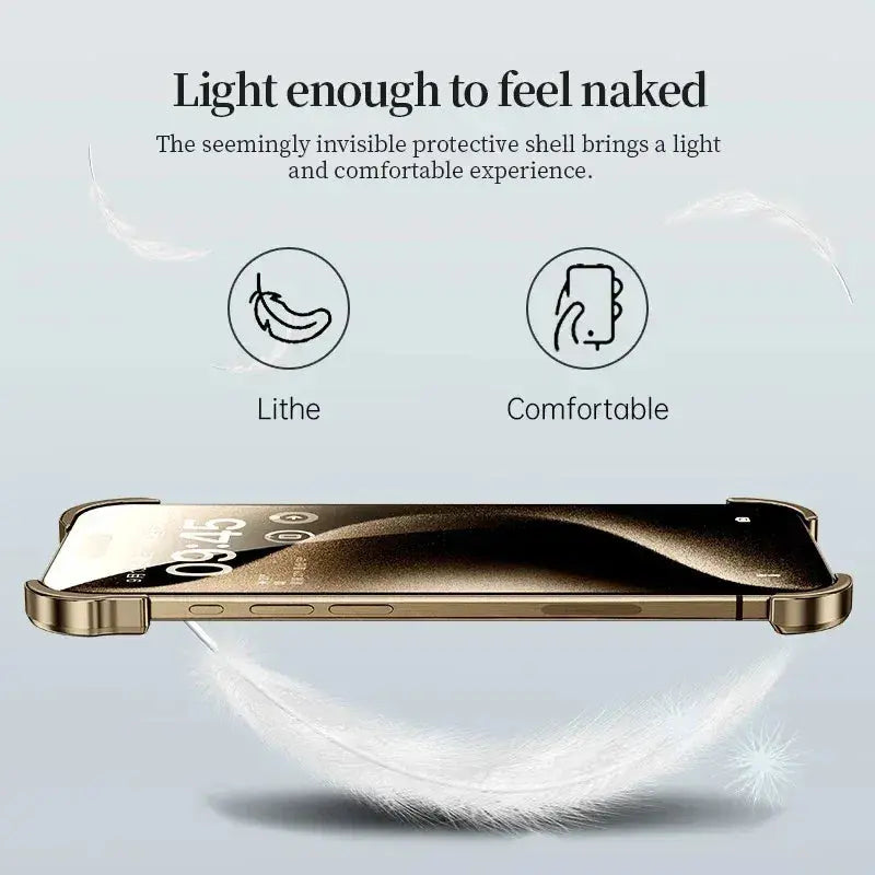 Color: Beige, Material: PU - Aluminum Metal Rimless Phone Case for iPhone 16 15 14 Plus 13 12 Pro Max Lens Protective Film Hollow Logo Cooling Accessory Case SAMULING