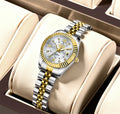 Women's Two Tone Stainless Steel Date Watch Elegant Quartz BandsCo Straps