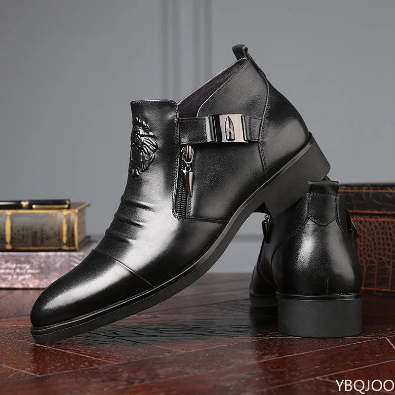 Winter Men's Elegant Boots Ankle non slip Leather Shoes British Zip Black Knight boots Pointed Punk Platform male Booties Botas Shop1104108994 Store