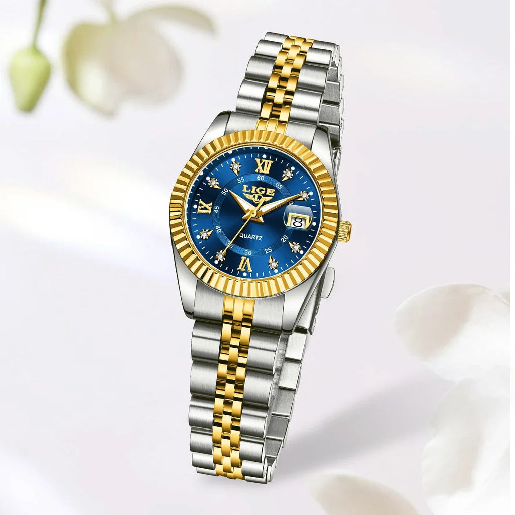Women's Two Tone Stainless Steel Date Watch Elegant Quartz BandsCo Straps